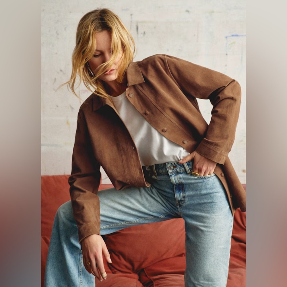 Sezane Will Jacket in Camel Suede, Size XS